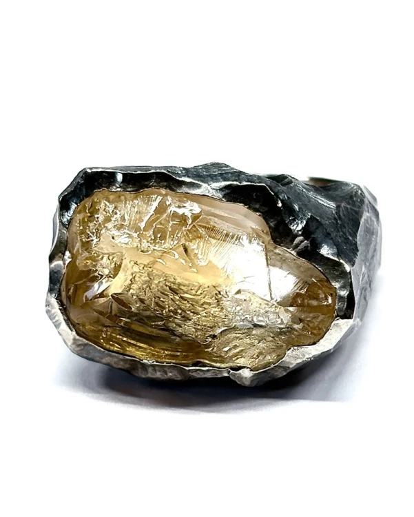 srebrny sygnet z dużym cytrynem